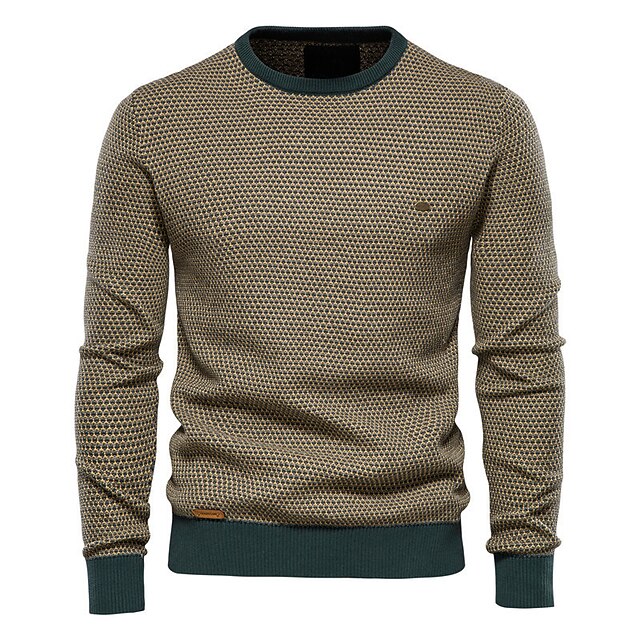 Men's Sweater Pullover Ribbed Knit Cropped Knitted Color Block Crew Neck Fashion Streetwear Outdoor Going out Clothing Apparel Fall & Winter Black Orange M L XL2