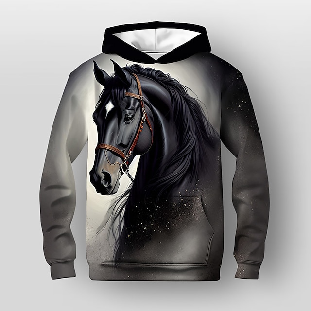 Boys 3D Graphic Animal Horse Hoodie Long Sleeve 3D Print Spring Fall   Bsrkaq1692855328567 