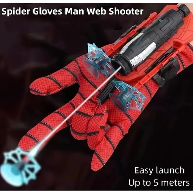 lançador de aranha aranha de seda herói homem aranha girando luvas de seda brinquedo preto para crianças balas macias podem ser lançadas presente de halloween