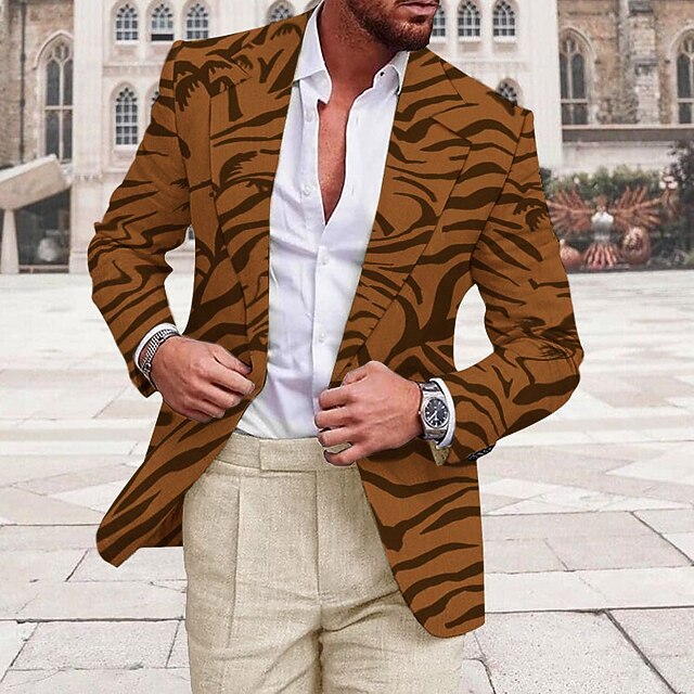 Men's Graphic Prints Tiger Skin Long Sleeve Turndown Fashion Streetwear Business Work Wear to work Going out Buttons Print2