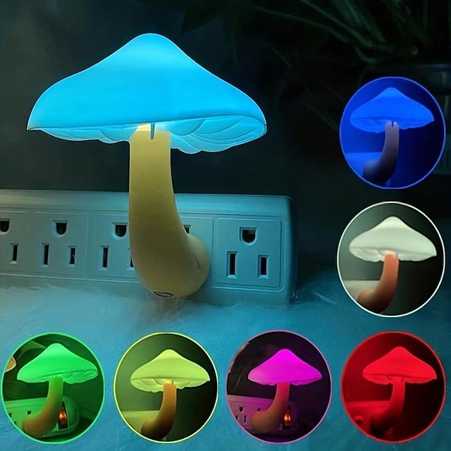  3 packs Cute Mushroom Night Light with Dusk to Dawn Sensor - 7 Color LED Plug-in Lamp for Kids' Room and Nursery