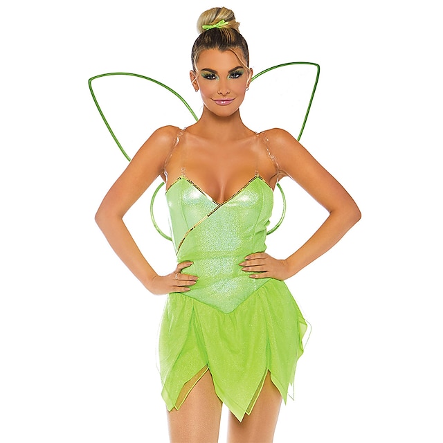  Damen Glöckchen Fee Kleid Cosplay Kostüm Feenflügel Für Halloween Karneval Sexy Kostüm Erwachsene Kleid