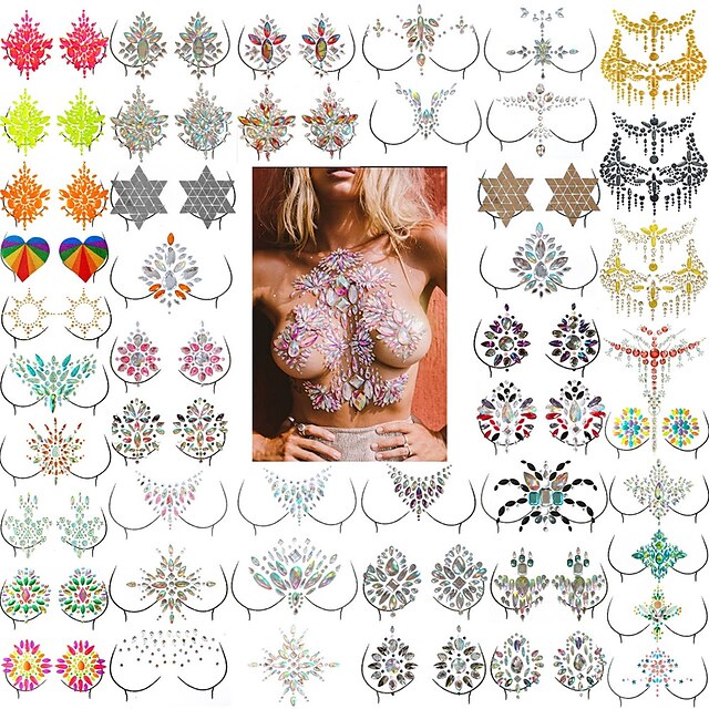  Une paire exquise acrylique poitrine patch diamant art carnaval fête poitrine décoration poitrine tatouage patch