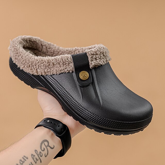  Men's Clogs & Mules Slippers & Flip-Flops Comfort Loafers Fleece Slippers Plush Slippers Memory Foam Slippers Walking Vintage Casual Outdoor Daily Leather Warm Height Increasing Comfortable Lace-up
