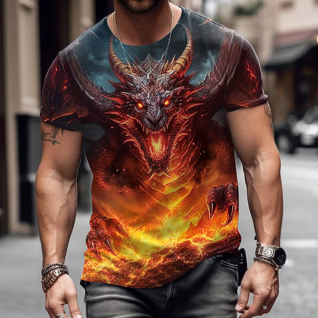 Men's Animal Dragon T Shirt Graphic Tee Short Sleeve T shirt 3D Print Crew Neck Shirt Designer Casual Outdoor Vacation Daily Yellow Blue Purple Spring & Summer Clothing Apparel S M L XL 2XL 3XL4