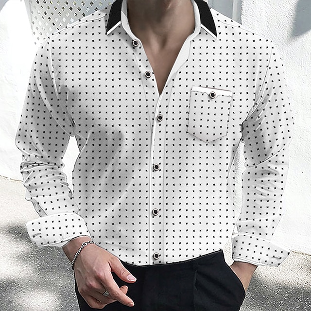  Per uomo Camicie Camicia abbottonata Camicia con colletto Bianco Rosso Blu marino Manica lunga A pois Collo ripiegabile Estate Primavera Matrimonio Esterno Abbigliamento Bottone giù