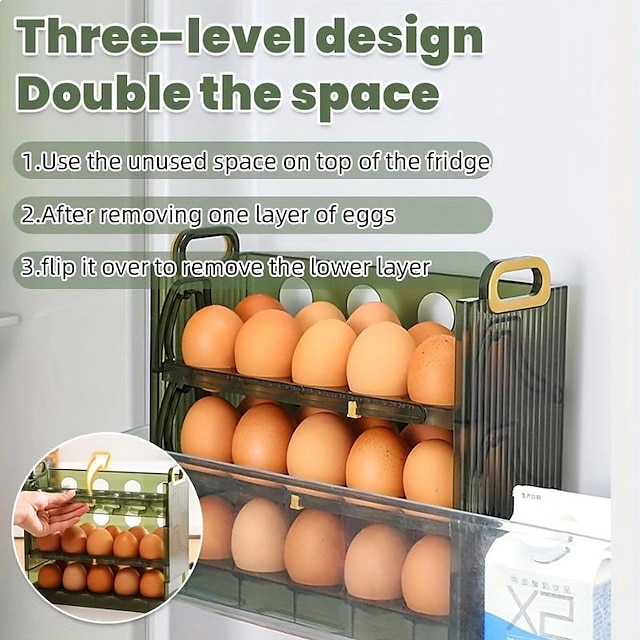  Eieraufbewahrungsbox, Eieraufbewahrungsbehälter, 3-lagige Spring-Eierbox, 30-Gitter-Kühlschrank-Seitentür-Eieraufbewahrungsbox, Kühlschrank-Eierregal