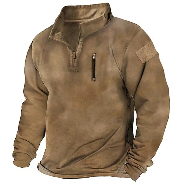 Men's Sweatshirt Pullover Black Blue Green Khaki Gray Standing Collar Solid Color Zipper Going out Vintage Streetwear Casual Winter Fall & Winter Clothing Apparel Hoodies Sweatshirts Long Sleeve 7