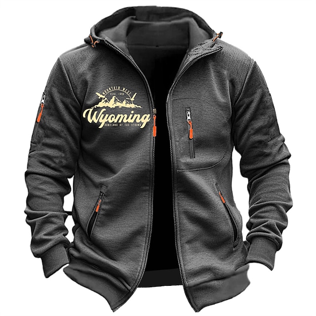  Independence Day Whoming Hoodie Mens Graphic Prints Mountain Fashion Daily Casual Outerwear Zip Vacation Going Streetwear Hoodies Dark Blue Gray Long Sleeve Outdoor Grey Cotton