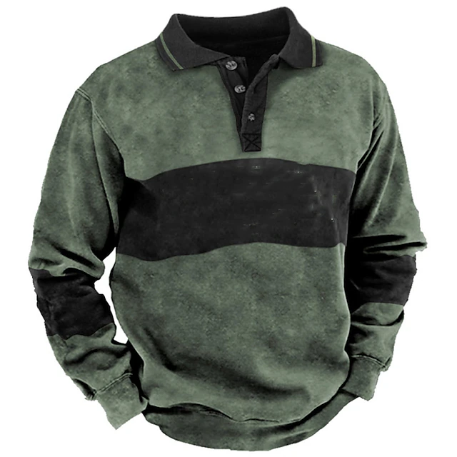 Men's Sweatshirt Tactical Navy Blue Brown Green Gray Polo Collar Color Block Sports & Outdoor Daily Holiday Polyester Streetwear Basic Casual Spring & Fall Clothing Apparel Hoodies Sweatshirts Long 5