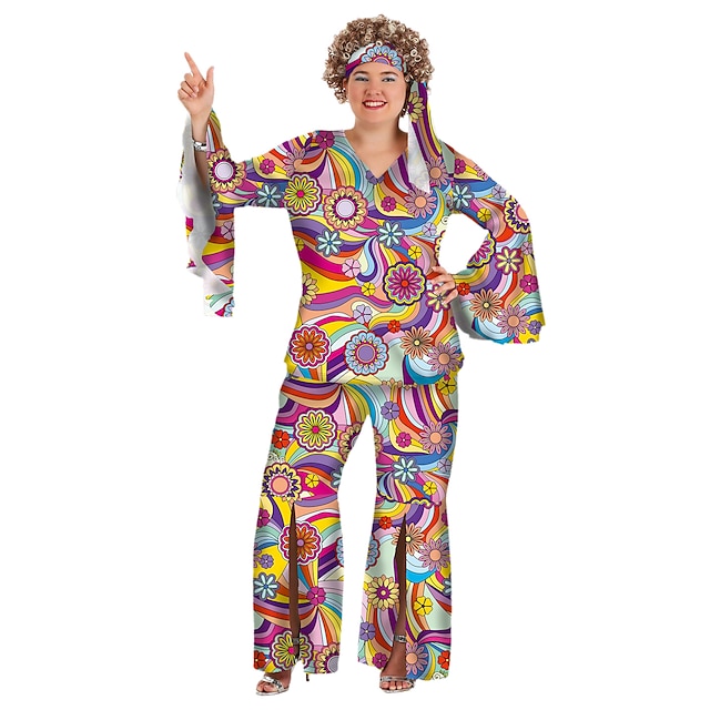  1960erne Hippie 1970erne disco Bluse / Skjorte Drakter Pannebånd Bell Bottoms bukser Abba kostyme Hippie Disk Dame Store størrelser Halloween Karneval Halloween Fest / aften Topp