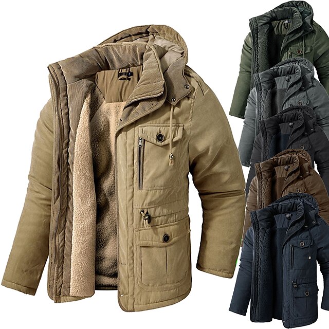 Men's Quilted Jacket Fleece Outdoor Thermal Warm Winter Jacket Coat ...