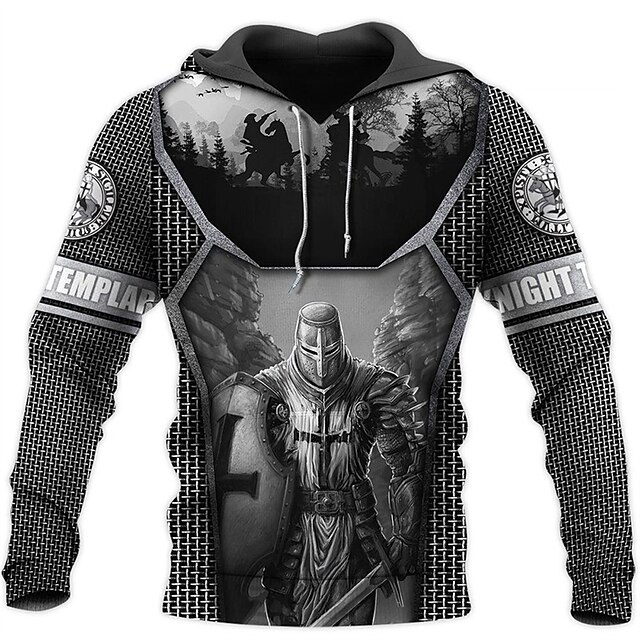 Men's Knights Templar Graphic Prints Hoodie Hoodies Sweatshirt Streetwear Designer Long Sleeve Hooded Daily Sports Black Dark Gray Print Spring &  Fall Designer4
