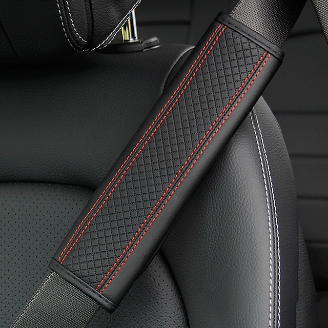  2PCs Fiber Leather Embossed Car Seat Belt Shoulder Protector Protective Cover Safety Belt