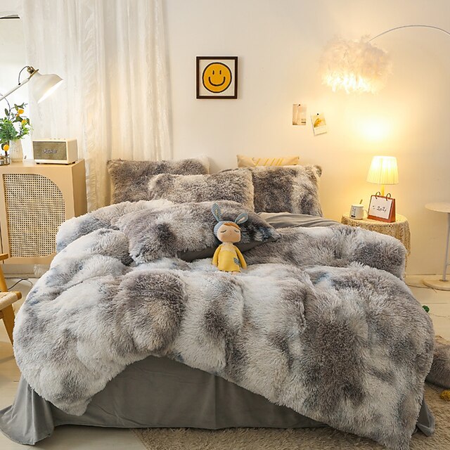ThreePiece Plush Mink Velvet Bedding Set Warm Milk Velvet Pure Color