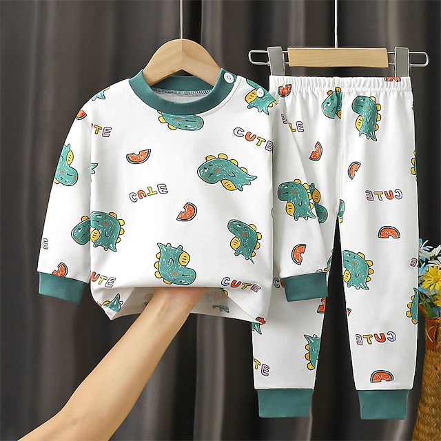  Toddler Boys 2 Pieces T-shirt & Pants Pajama Sets Long Sleeve C20 C25 C26 Animal Cartoon Button Spring Fall Fashion Home 3-7 Years