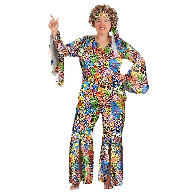  1960erne Hippie 1970erne Bluse / Skjorte Drakter Pannebånd Store størrelser Kjegle Erme Hippie Disk Dame Halloween Karneval Maskerade Fest / aften Pride-parade Pride måned Voksne Topp Bukser Pannebånd