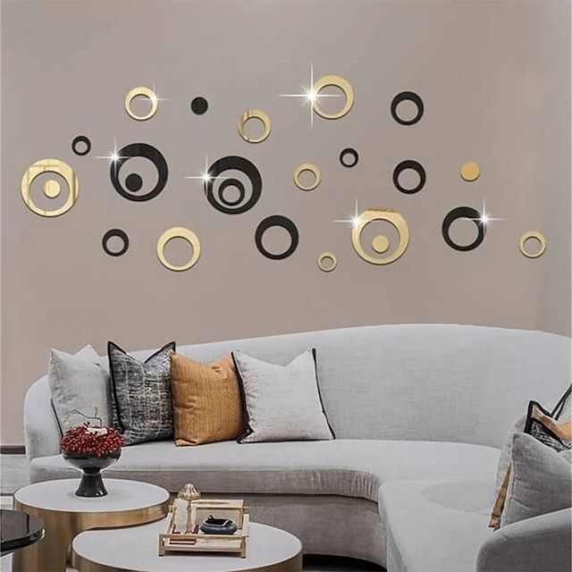  24pcs/set Hollow Design Mirror Wall Sticker Modern Plastic Hollow Out Round Shaped Decorative Mirror For Home Decoration