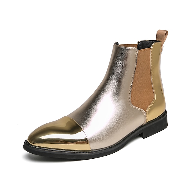  Bărbați Cizme Cizme Chelsea Pantofi rochie Pantofi de stil britanic Pantofi metalici Afacere Englezesc Zilnic PU Comfortabil Anti-Alunecare Cizme / Cizme la Gleznă Loafer Auriu Toamnă Iarnă