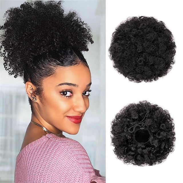  Afro Puff Drawstring Ponytail Short Synthetic Kinky Curly Bun Hair Extensions Fluffy High Hairpieces Updo Hair for Black Women