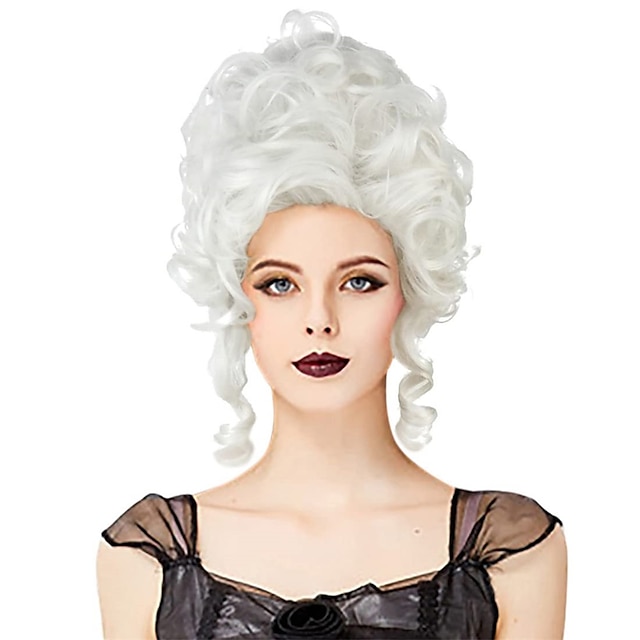 Perruque marie-antoinette baroque classique du 18ème siècle, accessoires de cosplay d'halloween pour femmes adultes, argent