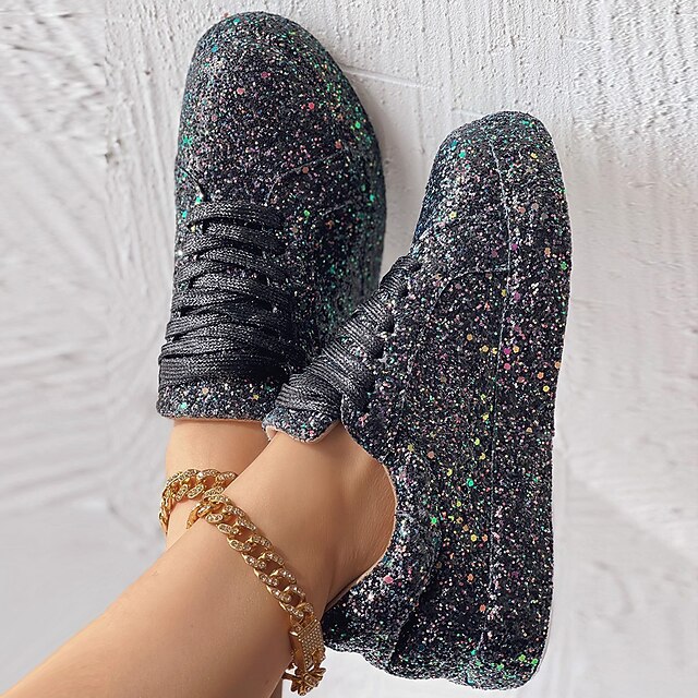 Women’s Casual Glitter Sneakers | Lace-Up Closure