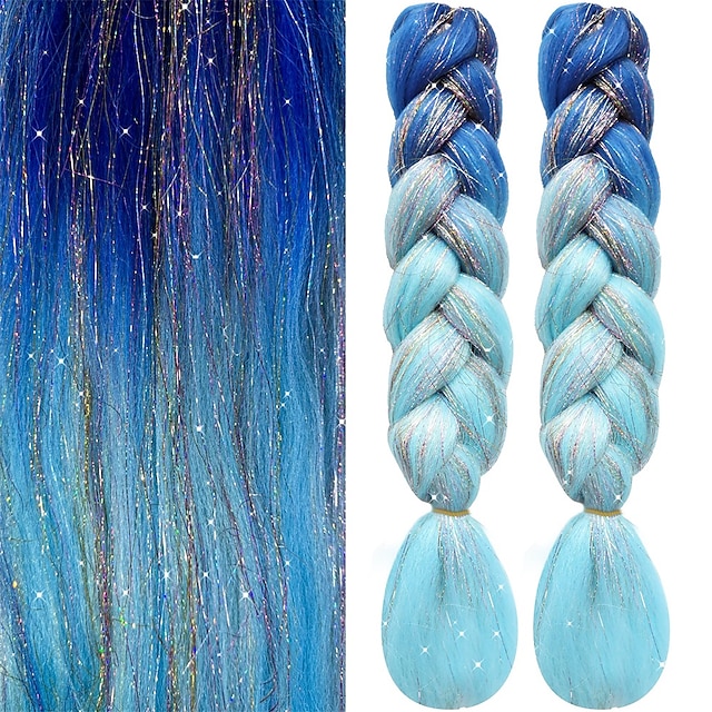  2Pcs Hair Extensions for Braids Ombre Braiding Hair Add Tinsel Hair Extension Sparkly Braiding Hair 24 Inch Braiding Hair Pre Stretched Ombre 100g Heat Resistant Colorful Synthetic Braiding 3 Tone f