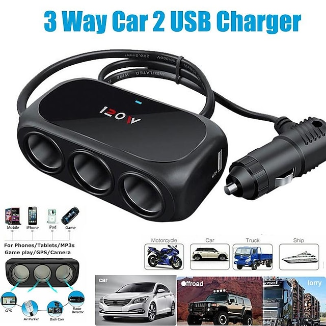  3 way 2 usb socket charger 12v car cigarette lighter splitter multocket led car fast charger adapter