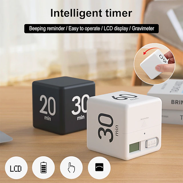 Kitchen Timers Cube Kitchen Timer LCD Timer Countdown Reminder Mini Kitchen Alarm Clock Self-Disciplined Time Management Timer 16