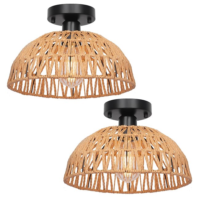 Rattan Pendant Lights Boho Light Fixtures Ceiling Hanging Basket Weave