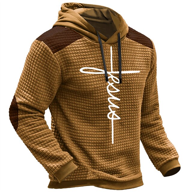  Hombre Letra Estampados Sudadera Sudaderas Sudadera con capucha de gofres Diario Clásico Manga Larga Con Capucha Festivos Noche Ropa de calle Azul Marino Azul Piscina Estampado Primavera & Otoño