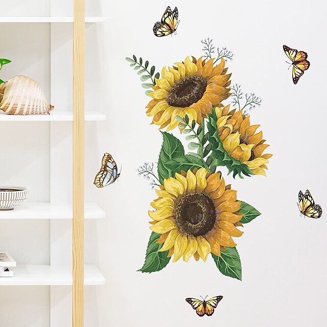  Sunflower Butterfly Wall Sticker, Toilet Sticker, Bedroom Sticker, Bathroom Self-Adhesive Accessories, Removable Plastic Sticker, Home Decoration Wall Decal Sticker