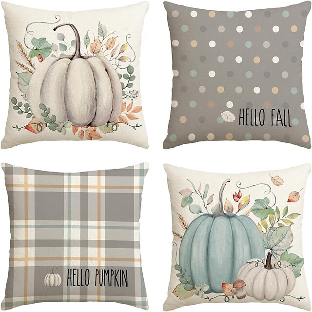  Autumn Harvest Double Side Pillow Cover 4PC Soft Decorative Square Cushion Case Pillowcase for Bedroom Livingroom Sofa Couch Chair Pumpkin  Decorations