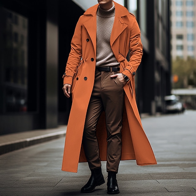  Homme Veste de transition Trench-Coat Long Sortir Toutes saisons Polyester Léger Vêtements d'extérieur Vêtement Tenue Streetwear Uni Col Rabattu Double Boutonnage