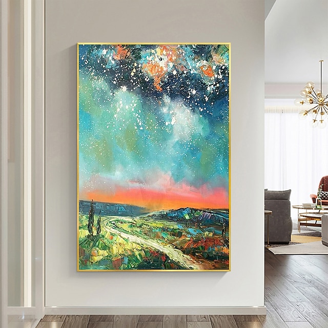  Handmade Oil Painting Canvas Wall Art Decor Original Colorful Night Sky Art Painting for Home Decor With Stretched Frame/Without Inner Frame Painting