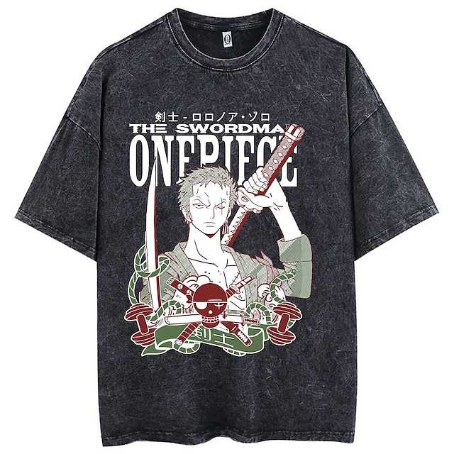  One Piece Affe D. Ruffy Nico Robin Roronoa Zoro Cosplay Kostüm T-Shirt-Ärmel Übergroßes Acid Washed T-Shirt Bedruckt Grafik Für Herren Damen Jungen Kinder Erwachsene Heißprägen Casual