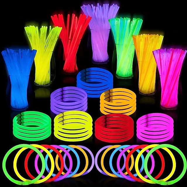  100pcs Glow Sticks Party Supplies - 8 Inch Glow In The Dark Light Up Sticks Party Favors Glow Party Decorations Neon Party Glow Necklaces And Glow Bracelets With Connectors halloween