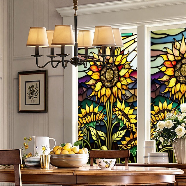  bunte Retro-Blumen-Fensterfolie, elektrostatische PVC-Glasaufkleber, Buntglasfolien, statisch haftende Wandaufkleber aus Milchglasfolie
