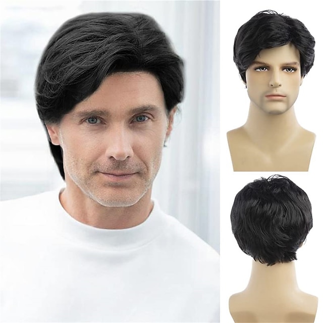  Mens Wigs Short Light Brown Wig Synthetic Heat Resistant Natural Halloween Cosplay Hair Wig for Male