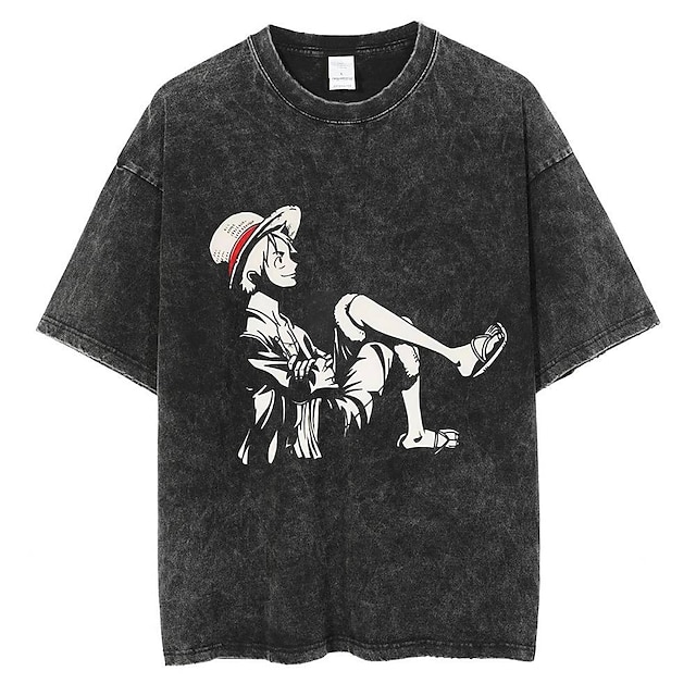  One Piece Boa Hancock Monkey D.Rufy Maglietta T-shirt oversize lavata con acido Stampa Grafica Per Da coppia Per uomo Per donna Per adulto Ritorno a scuola Lavaggio acido Casual / quotidiano