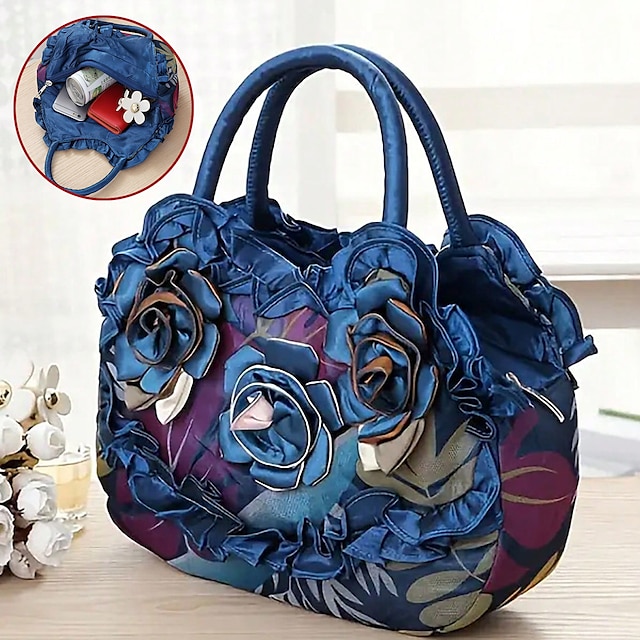  Women's Handbag Silk Party Daily Flower Durable Anti-Dust Solid Color Black Red Blue