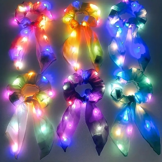  9PCS Light Up Your Look with this Glittery Neon Bowknot Hair Tie!