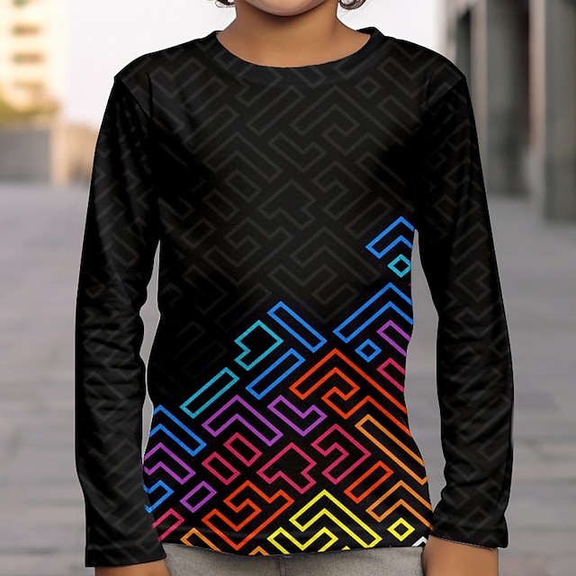  Drenge 3D Geometrisk T-shirt Langærmet 3D-udskrivning Efterår Vinter Sport Mode Gade Polyester Børn 3-12 år udendørs Afslappet Daglig Regulær