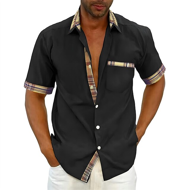 Men's Shirt Button Up Shirt Summer Shirt Black White Pink Red Blue ...