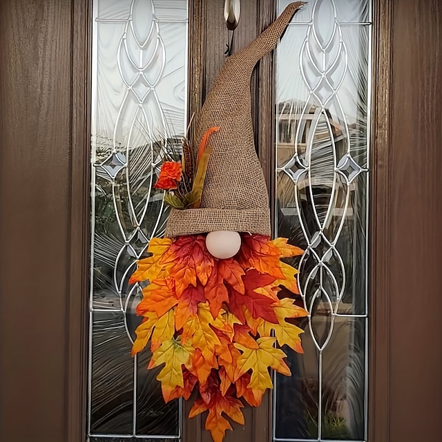  Guirnalda de otoño, sombrero de corona, cuentas de madera de arce de imitación para puerta delantera, decoración navideña