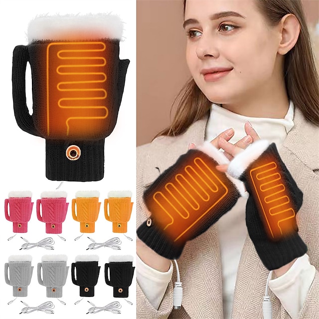  Winter Electric Heating Warm Gloves Usb Gloves Plush Mobile Power Computer Electric Heating Gloves Beer Mug Shape Glove