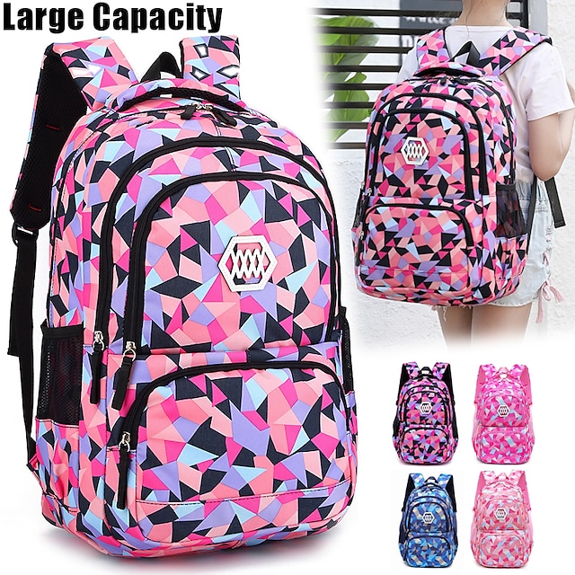  Women's Backpack School Bag Bookbag Commuter Backpack School Daily Geometric Pattern Nylon Large Capacity Durable Zipper Black Pink Blue