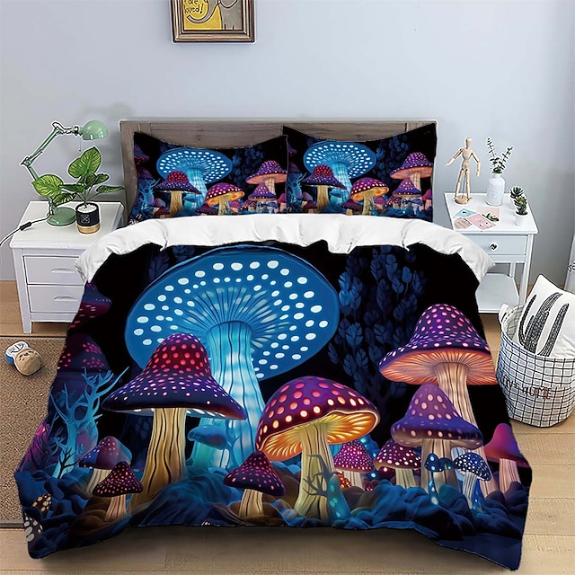 3pcs/2pcs Plant Mushroom Printed Down Duvet Cover Set Bedding Set ...