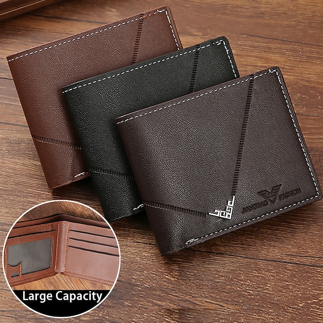  Men's Wallet Credit Card Holder Wallet PU Leather Shopping Daily Buttons Large Capacity Waterproof Lightweight Solid Color Black Brown Coffee
