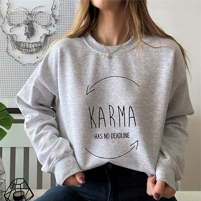  Women's Sweatshirt Pullover Letter Street Casual Sports Basic Round Neck Long Sleeve Top Micro-elastic Fall & Winter Comfrt Breathable Soft Fabric